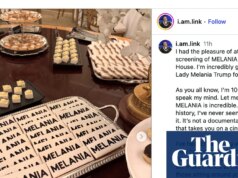 Bolos pretos e baldes de marca: bem-vindos à estreia na Casa Branca do filme Melania de Brett Ratner