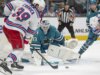 Macklin Celebrini, 19, marca 50 gols na carreira enquanto Sharks dispensa Rangers