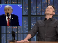 Seth Meyers relutantemente analisa mais de perto o discurso de Trump em Davos