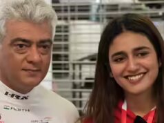 Priya Prakash Varrier conhece Ajith Kumar em um dia de corrida