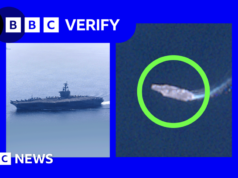 Acúmulo de navios de guerra e caças dos EUA rastreados perto do Irã