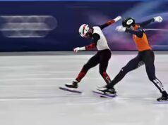 Patinagem de vitesse corte pista: Dandjinou, Dubois e Laoun em grande forma e no remaining dos 500 metros
