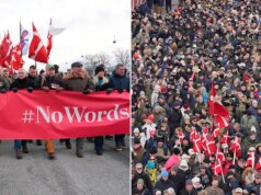 Centenas de pessoas protestam contra os comentários de Trump na OTAN e as exigências da Groenlândia na embaixada dos EUA em Copenhague