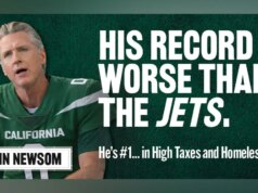 Grupo empresarial da Califórnia divulga out of doors na Occasions Sq. comparando Newsom aos NY Jets durante a semana do Tremendous Bowl